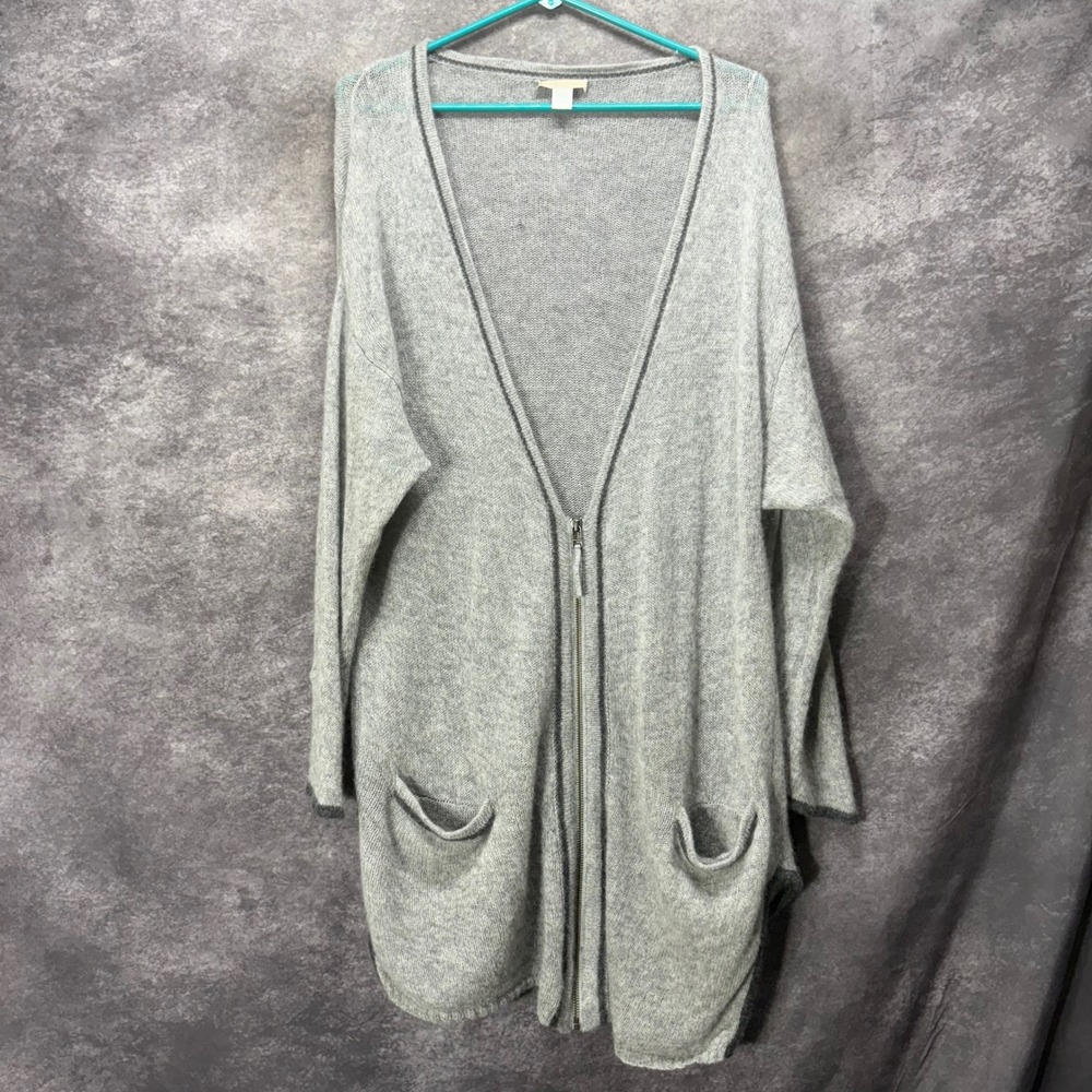 Nordstrom 100% Cashmere Zip Front Cardigan Heather Gray One Size Slouchy